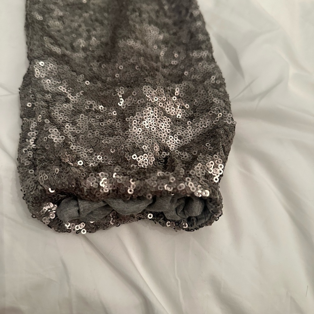 Silver Sequin Jogger Pants With Draw String Waist - image 5